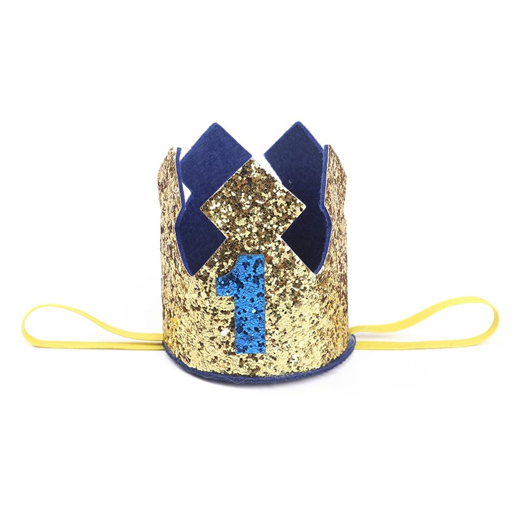Drenge piger blå guld første fødselsdag hat glitter pige guld lyserød prinsesse krone nummer 1st 2 3 år gammel fest baby shower dekor: -en