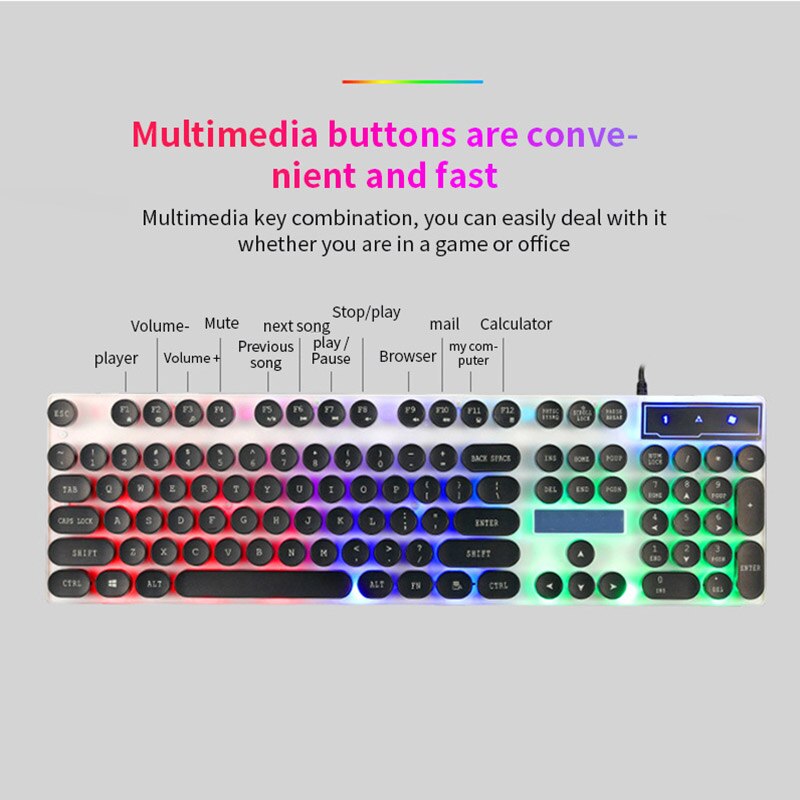 Mekanisk tangentbordsmus färgglad cool bakgrundsbelysning gamingmus och tangentbord wouse ergonomiska tangentbordsset för pc-spelare