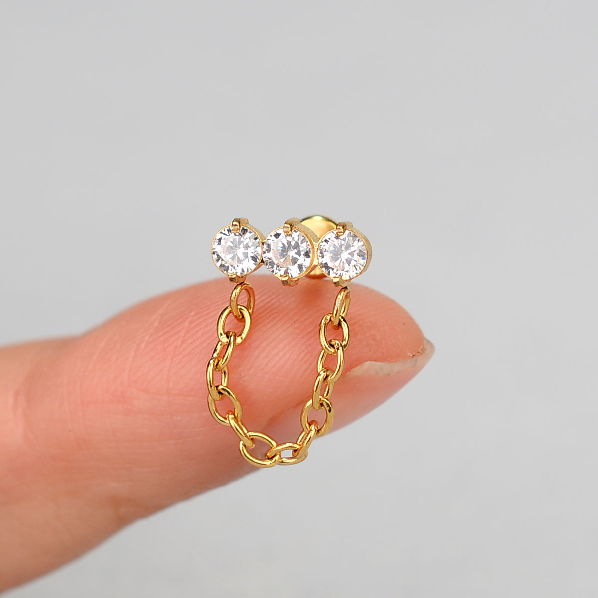 1PC Trendy Stainless Steel Cubic Zirconia Chain Studs Earring For Women Helix Tragus Lobe Cartilage Piercing Body Jewelry: ROSE GOLD COLOR