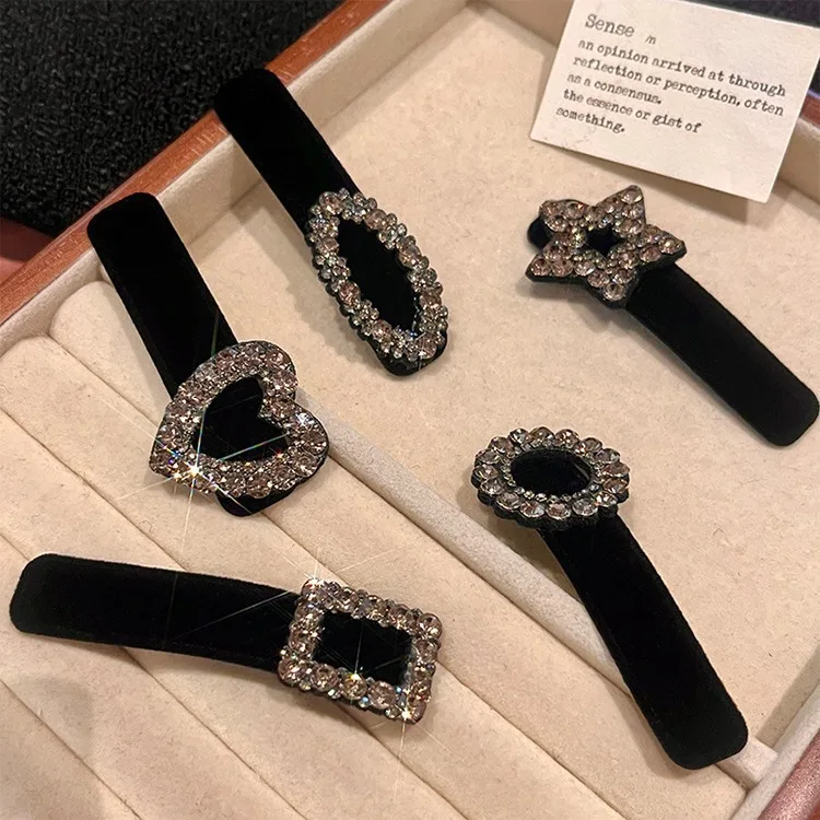 Elegante Samt-Haarnadel mit Strasssteinen für Damen, seitlicher Pony und Hinterkopf-Haarschmuck, hochwertige Haarklammern