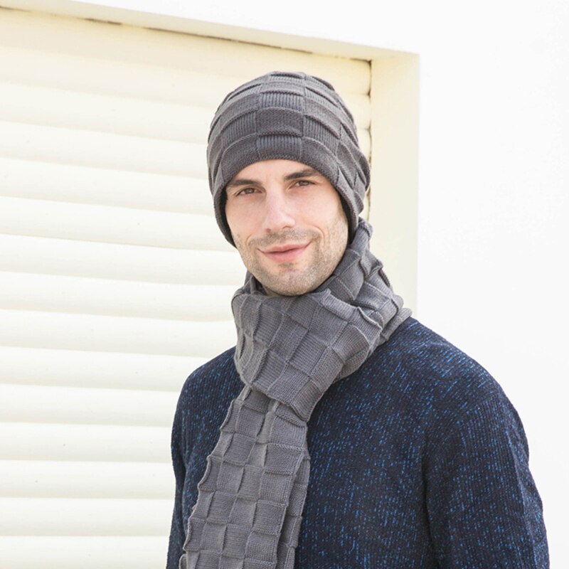 Guanti da uomo a maglia lunga sciarpa cappello impostato 3 pezzi uomo inverno caldo peluche protezione sciarpe e guanti Touchscreen