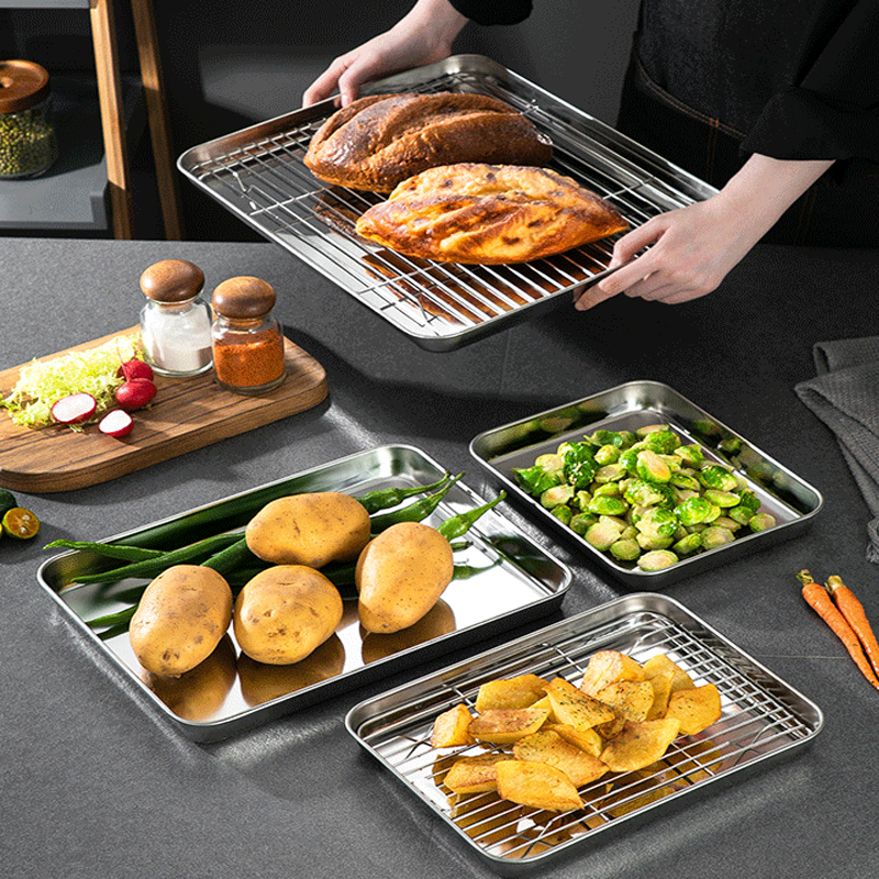 Stainless Steel BBQ Grill Mesh Wire Steaming Rack Non Stick Baking Tray Kitchen Vegetables Bread Cooling Rack Kitchen Tools