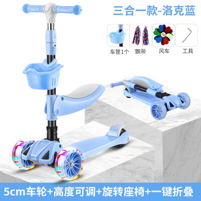 3 In 1 Kid regolabile Kick Scooter sedile pieghevole lampeggiante 3 ruote Step Scooter bambini City Roller Skateboard regali per bambini: blue