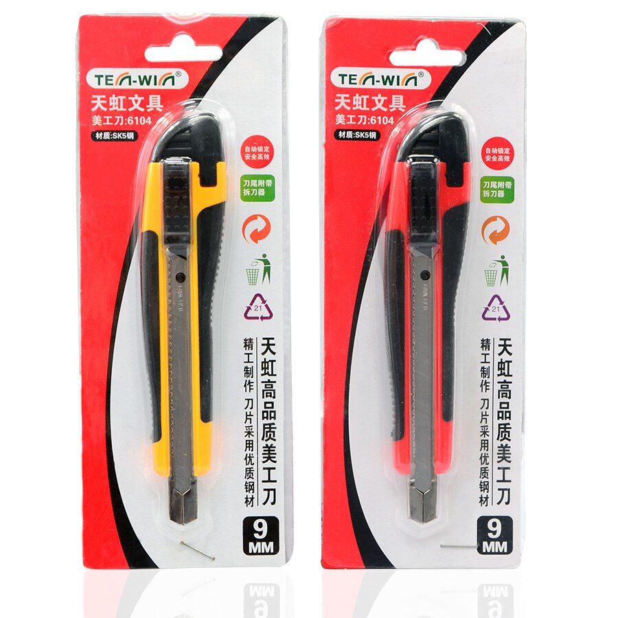 Utility Knife Large Auto-Lock Paper Cutter Blade Pencil Knife Box Cutter Tools Office Cutting Supplies: 1pc random 6104