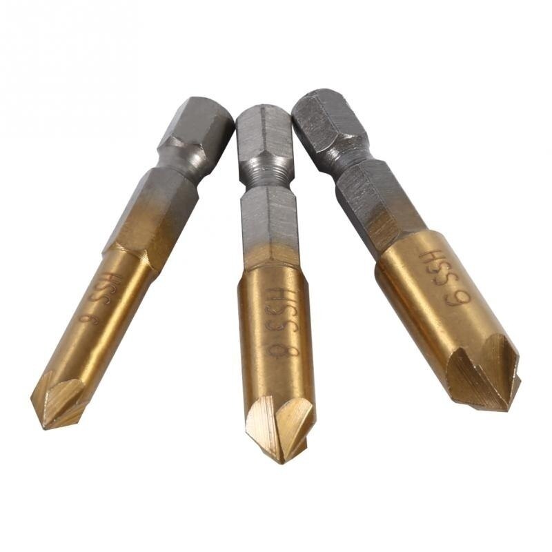 HSS Titanium Countersink Deburring Chamfering Drill 5 Flute Countersink Drill Bit Set 90 Degree Counter Sink Chamfer Cutter