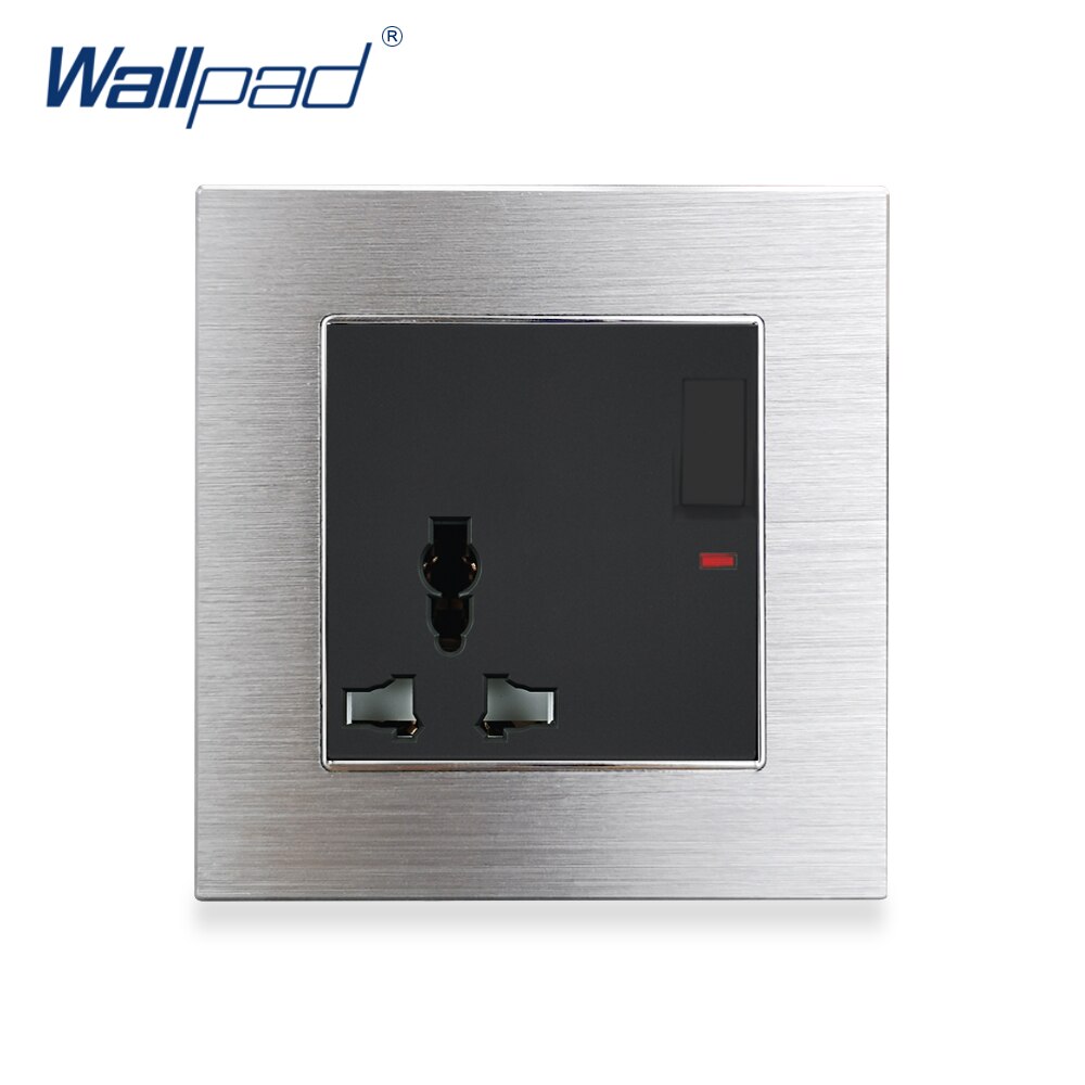 13A Universal Socket With Switch Wallpad Silver Wall Switched Socket Outlet Metal Panel Wall Power Outlet with Neon: Black