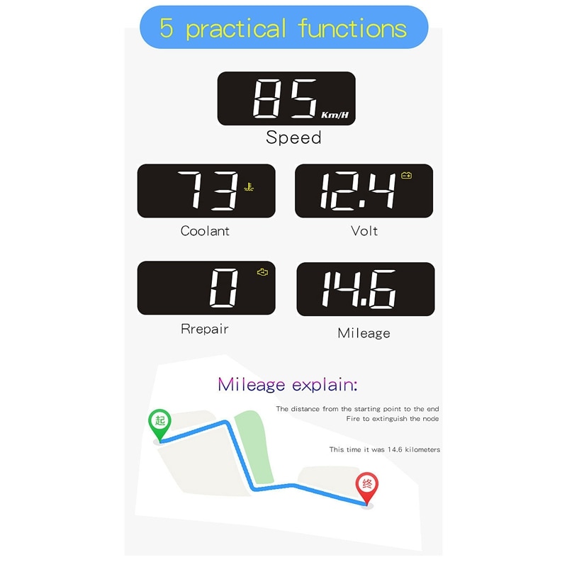 1 Juego de cabezal de coche negro HUD H90 pantalla Digital de 3,2 pulgadas proyector de velocidad de parabrisas alarma de seguridad temperatura de agua sobrecalentamiento RPM Volt