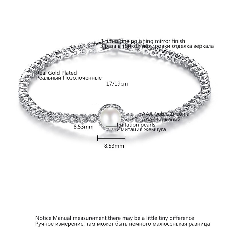 LUOTEEMI Edle Nachahmung Perle Luxus Zirkonia Tennis Armbinde Armbänder Für Frauen Braut Hochzeit Zubehör Schmuck