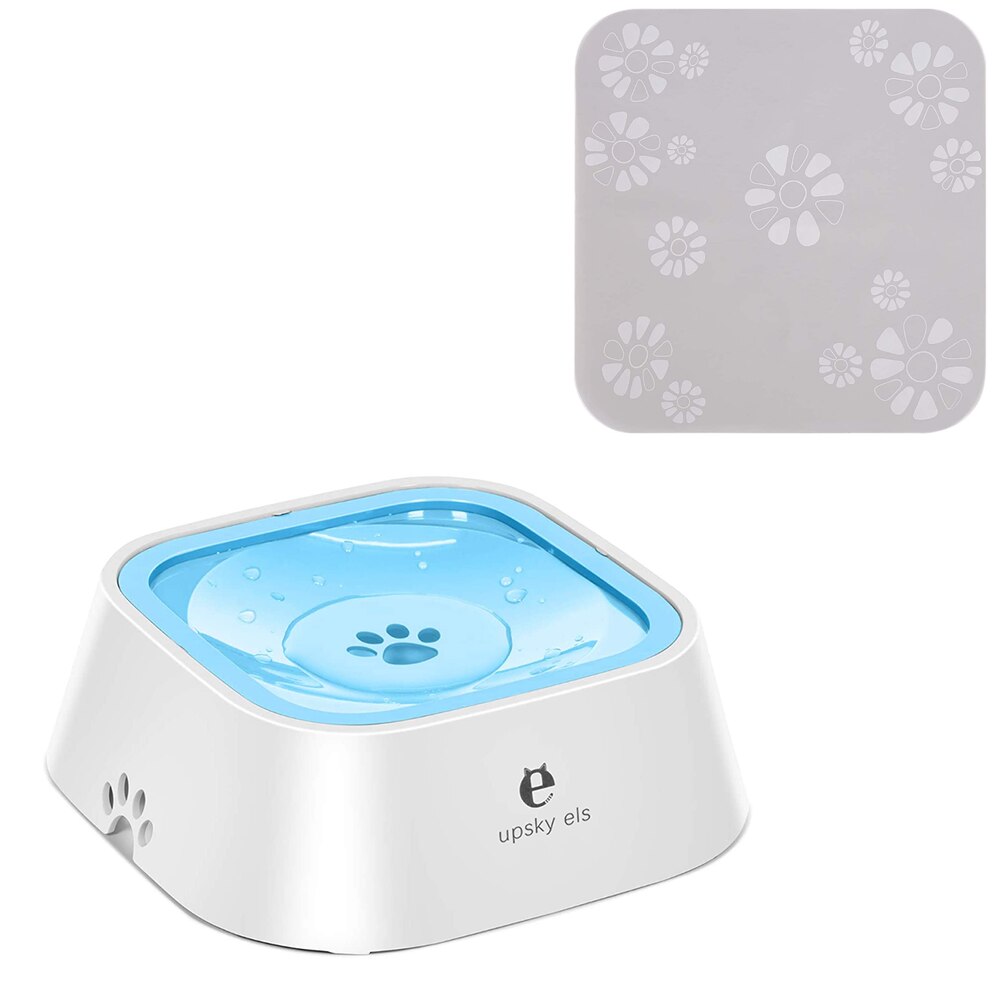 UPSKY 1.5L ciotola per cani senza versamento mangiatoia per acqua lenta bocca antibagnatura ciotola per gatti uso del veicolo distributore di acqua per animali domestici antiscivolo ciotola per acqua: blu con mat