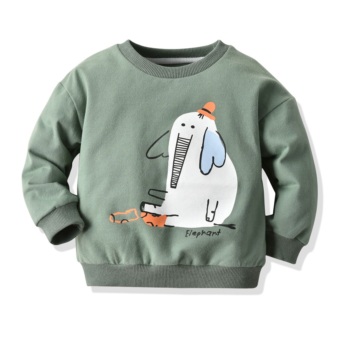 Kleinkind Zebra Elefanten aufbringen T-Shirt Kleinkind Langarm Rundhals zur Seite fahren Baby Mädchen verlieren Hoodies Sweatshirts: Grün / 5T