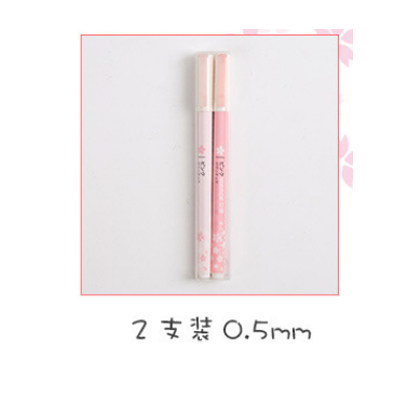 Korean Cherry Blossoms Gel Pen Set Fine Point Pens Full Needle Black Watery Signature Pen Kawaii School Supplies Stationery: Pink 2 pieces 0.5mm