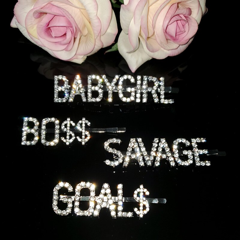 Hairclips"SAVAGE","BO$$","BABYGIRL","GOAL$","MELANIN" Words Hairgrips Hair Pins Accessories