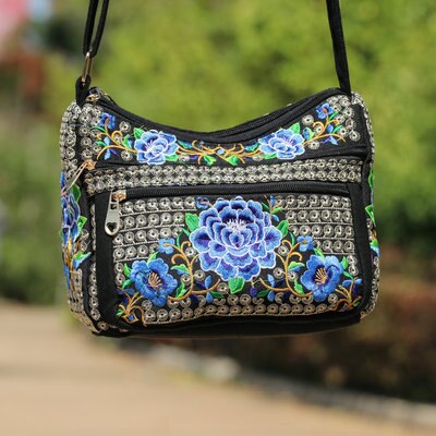 Bohemian borduurwerk Shell tas! Mooie Bloemen geborduurde Leuke Vrouwen schouder &amp; Crossbody bag Vintage Canvas Kleine Carrier