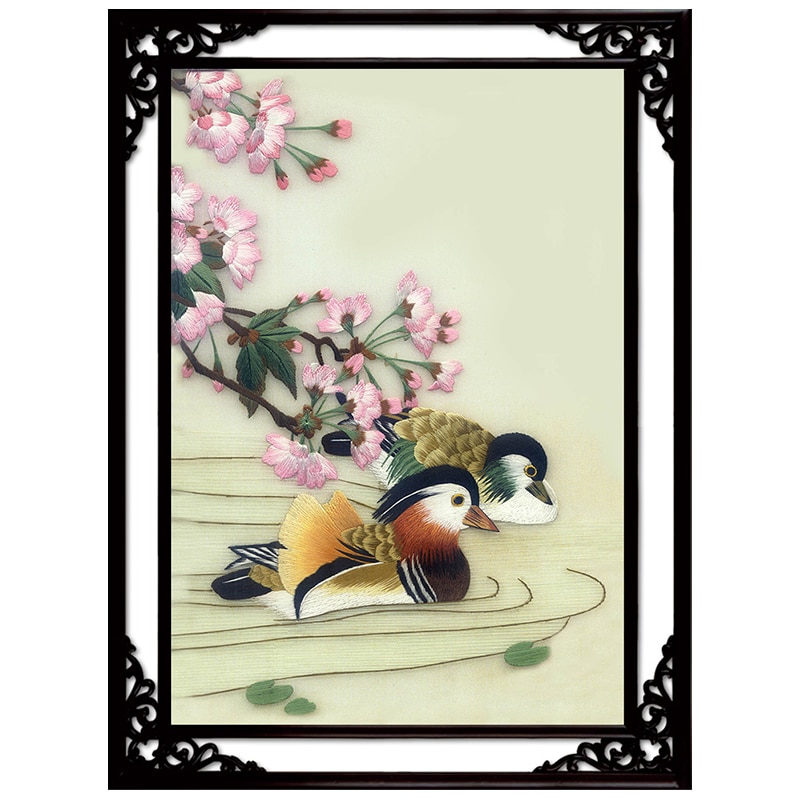 Bordado popular de Suzhou para principiantes hecho a mano, pinturas artísticas de Pato Mandarín decorativas, aguja de costura, artesanía, decoración del hogar 30x40CM