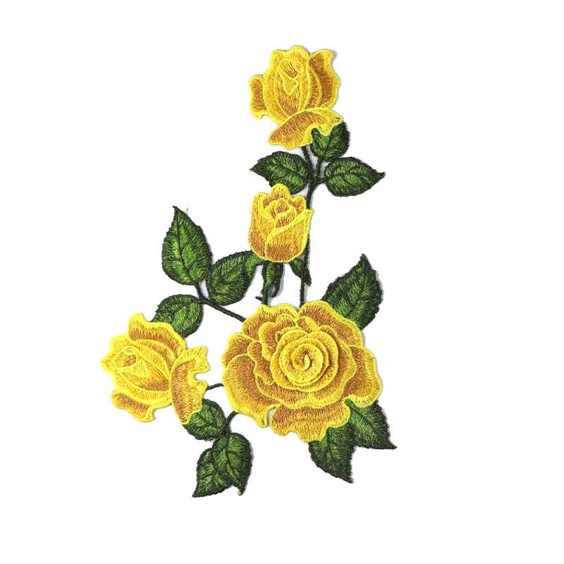 1pc Red Rose Patch Embroidered Sewing On Patch Flower Iron On Patch Stickers Clothes Badge Sewing Fabric Applique Accessories: Yellow
