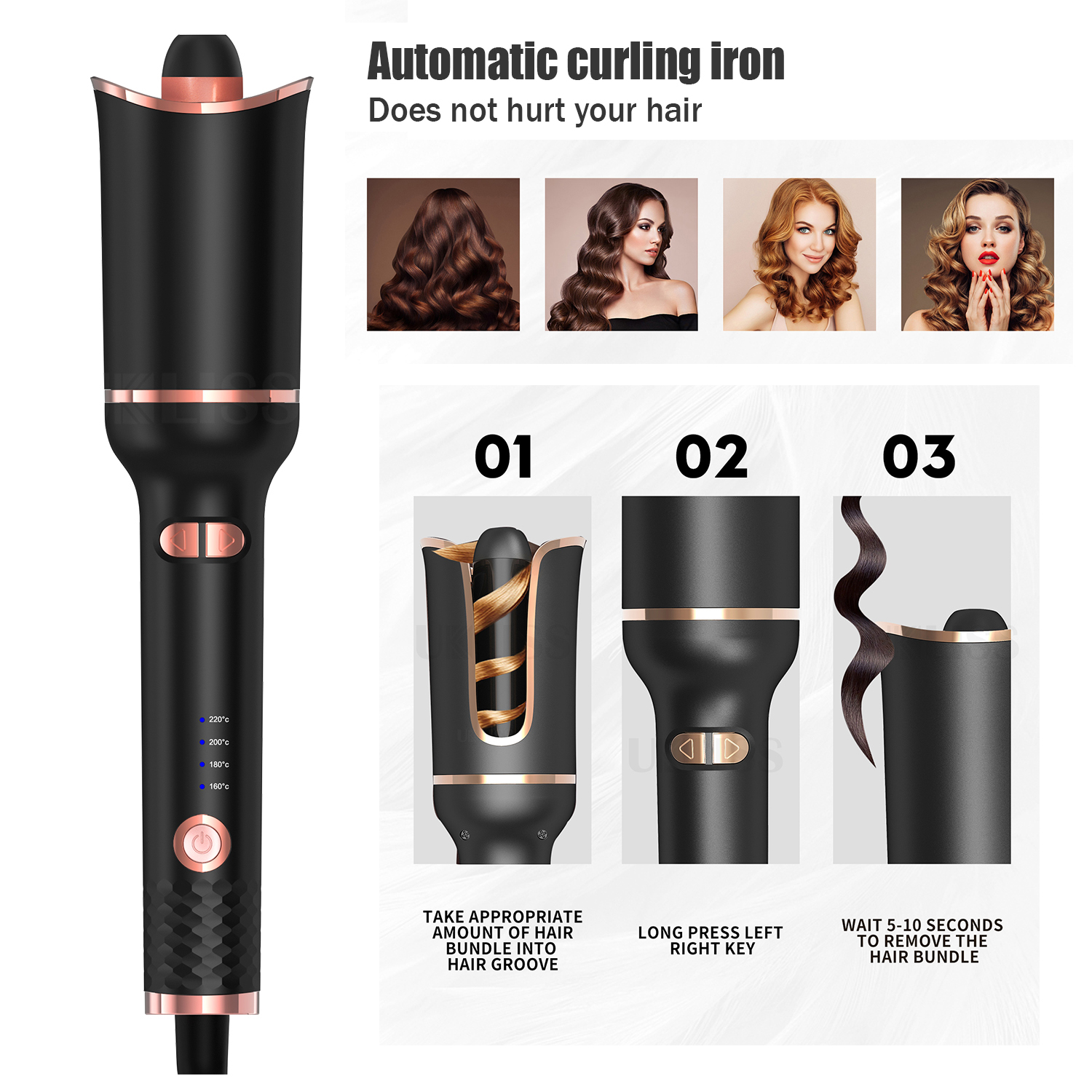 Rizador de pelo automático, máquina de rizado de aire, varita giratoria, rizador de pelo de onda grande, herramientas de estilismo de peluquería de hierro