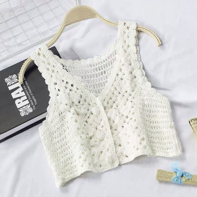 2021 nuove ragazze primavera ed estate gilet lavorato a maglia moda Cardigan giacca All-match giacca di pizzo: White