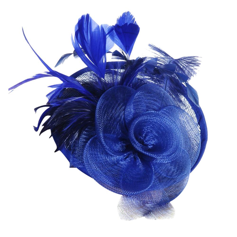Specielt til dame fest hatte kvinder bryllup fascinator mesh hat bånd fjer fest hat: Blå