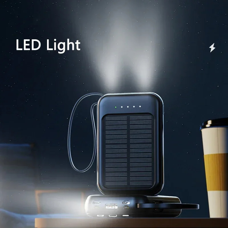Banco de energía Solar de 50000mah con 4 Cables de carga luces LED batería externa portátil suministro de emergencia para todos los teléfonos móviles