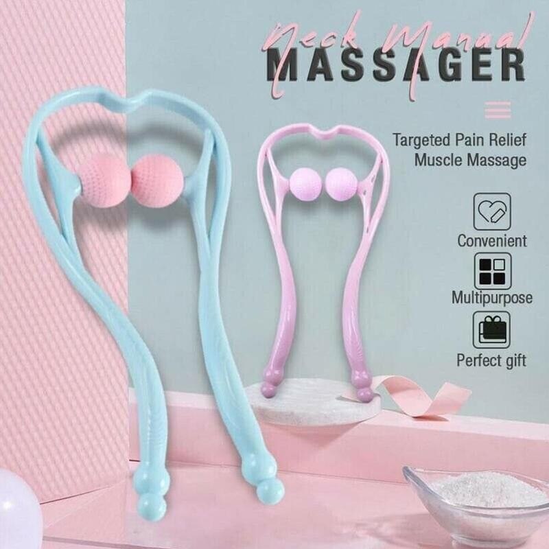 Neck Massager Therapy Neck and Shoulder Dual Trigger Point Roller Self-Massage Tool Relieve Hand Pressure Deep Massage