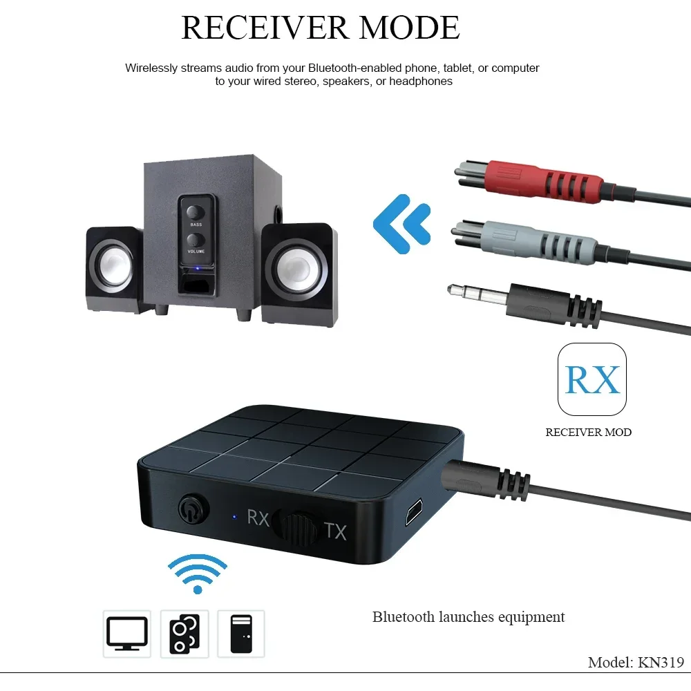 Transmisor receptor de Audio Bluetooth 5,0 2 en 1 RCA 3,5 MM AUX Jack USB Dongle adaptadores inalámbricos estéreo para coche TV PC auriculares