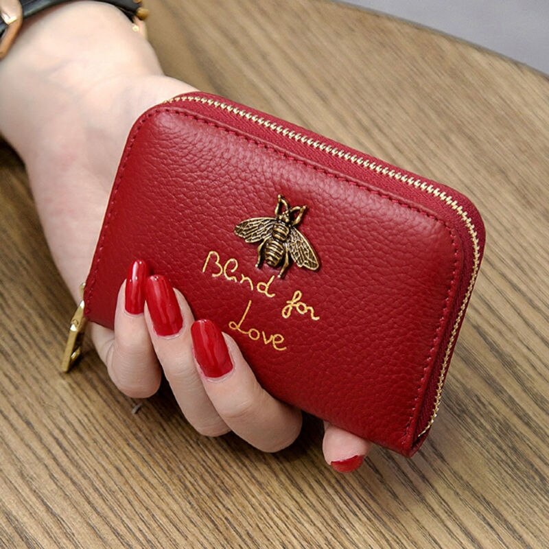 Multifunctional Organ Card Holder Female Zipper Male Cute Coin Purse Female Bank Business Card Holder Bus Card Set: Red