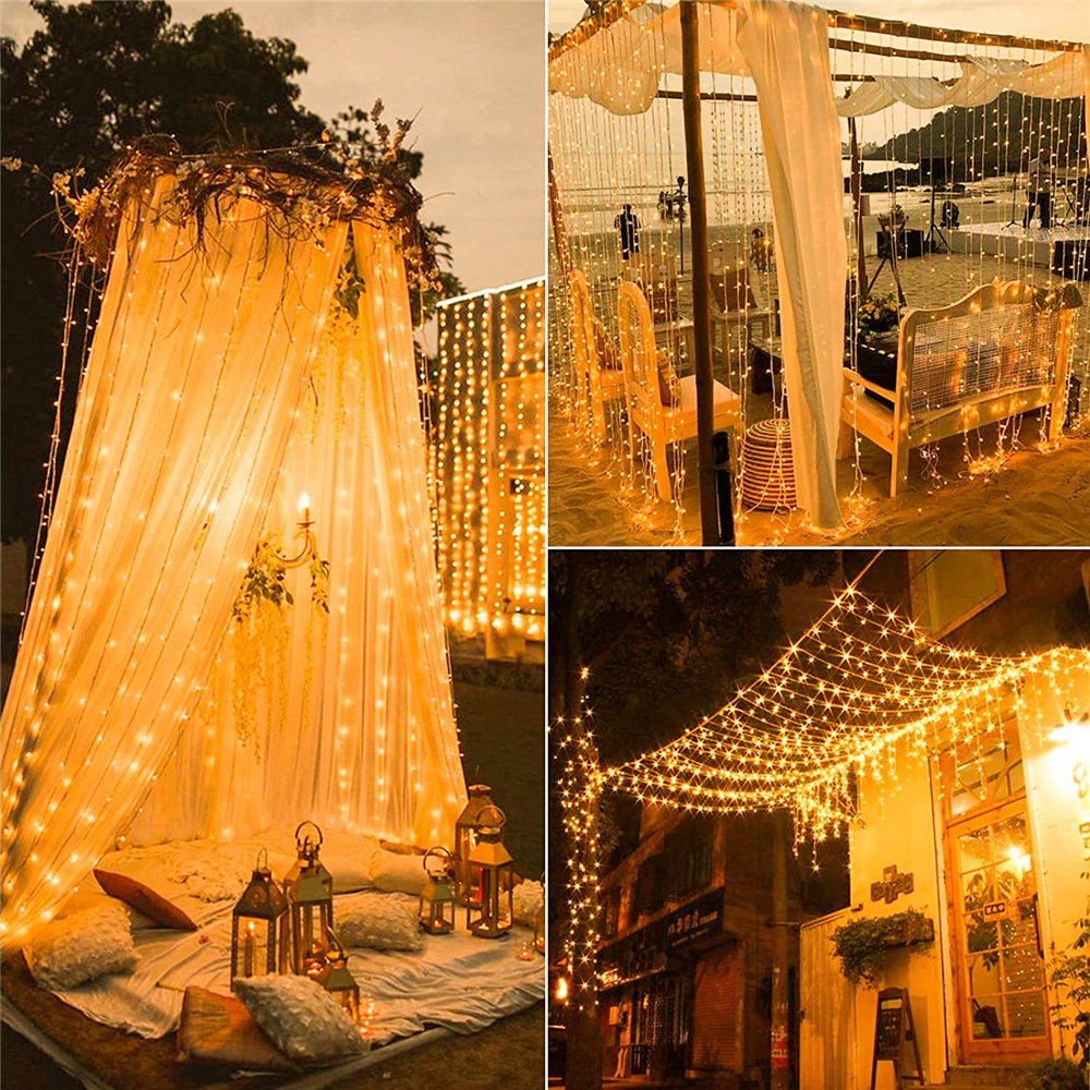 Solar-Vorhang-Licht für den Außenbereich, wasserdicht, Solar-Fee-Girlande, Lichterkette für Garten, Hof, Pavillon, Hochzeit, Party, Urlaubsdekoration