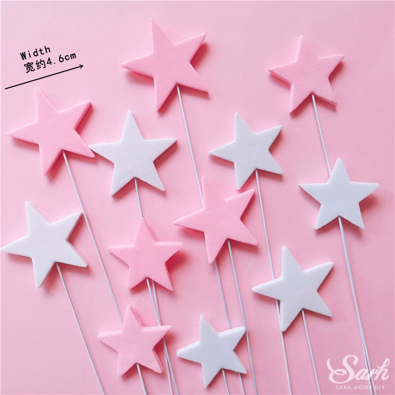 Roze Geel Blauw Sterren Cake Toppers Gelukkige Verjaardag Decoratie Voor Wedding Valentijnsdag Feestartikelen Bakken Mooie: 12pc pink white star