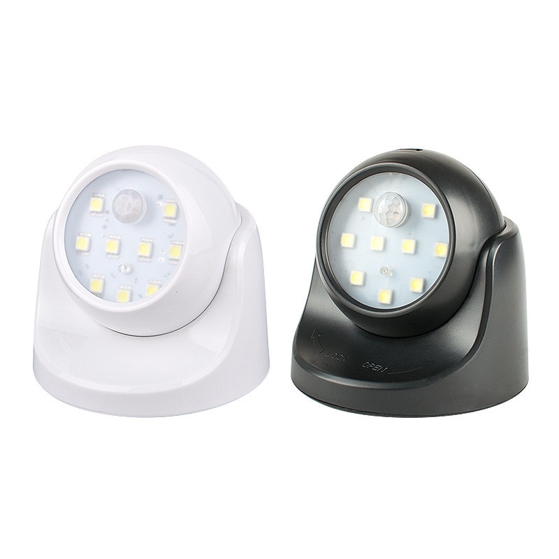9 LED Draadloze Motion Sensor Nacht Licht 360 Graden Rotatie Nachtlampje Lamp Wandlamp Lamp Batterij Power Auto op Off