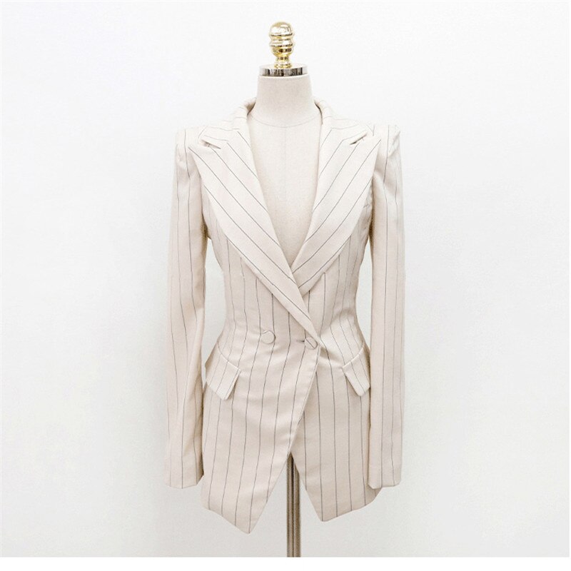 Aphrodite hjem kvinder sæt langærmede blazer stribet midt kjole overalls todelt jakkesæt formel kvindelig kontor dame