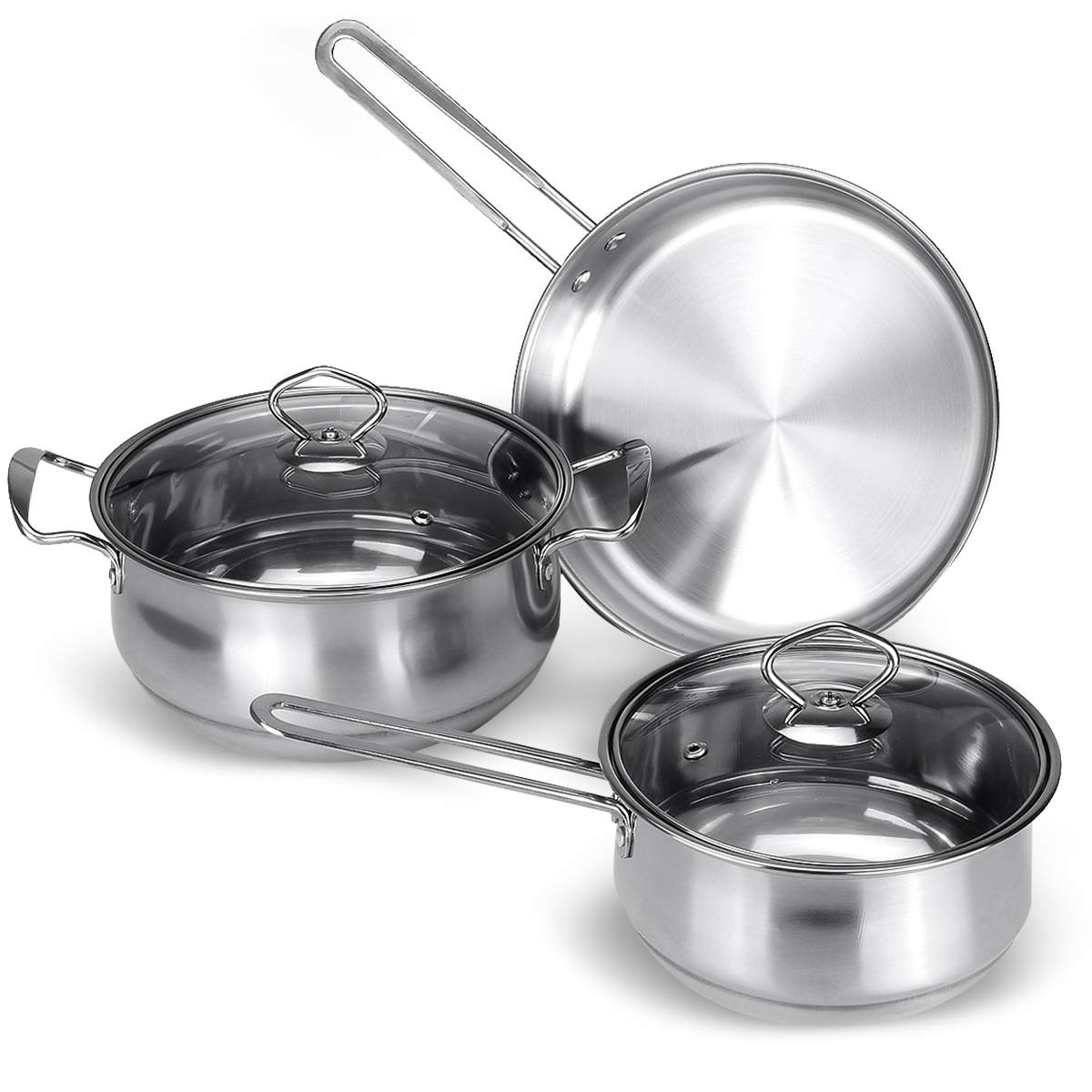 3 Piece Cookware Set Multi-purpose Induction Cookware With Glass Lid Home Kitchen Stainless Steel Soup Pot Saucepan Frying Pan