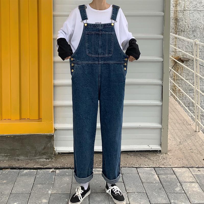 Jumpsuits kvinner retro solid denim løs jumpsuit harajuku søt jente bf vintage streetwear japansk chic trendy tenåringer fritid: L