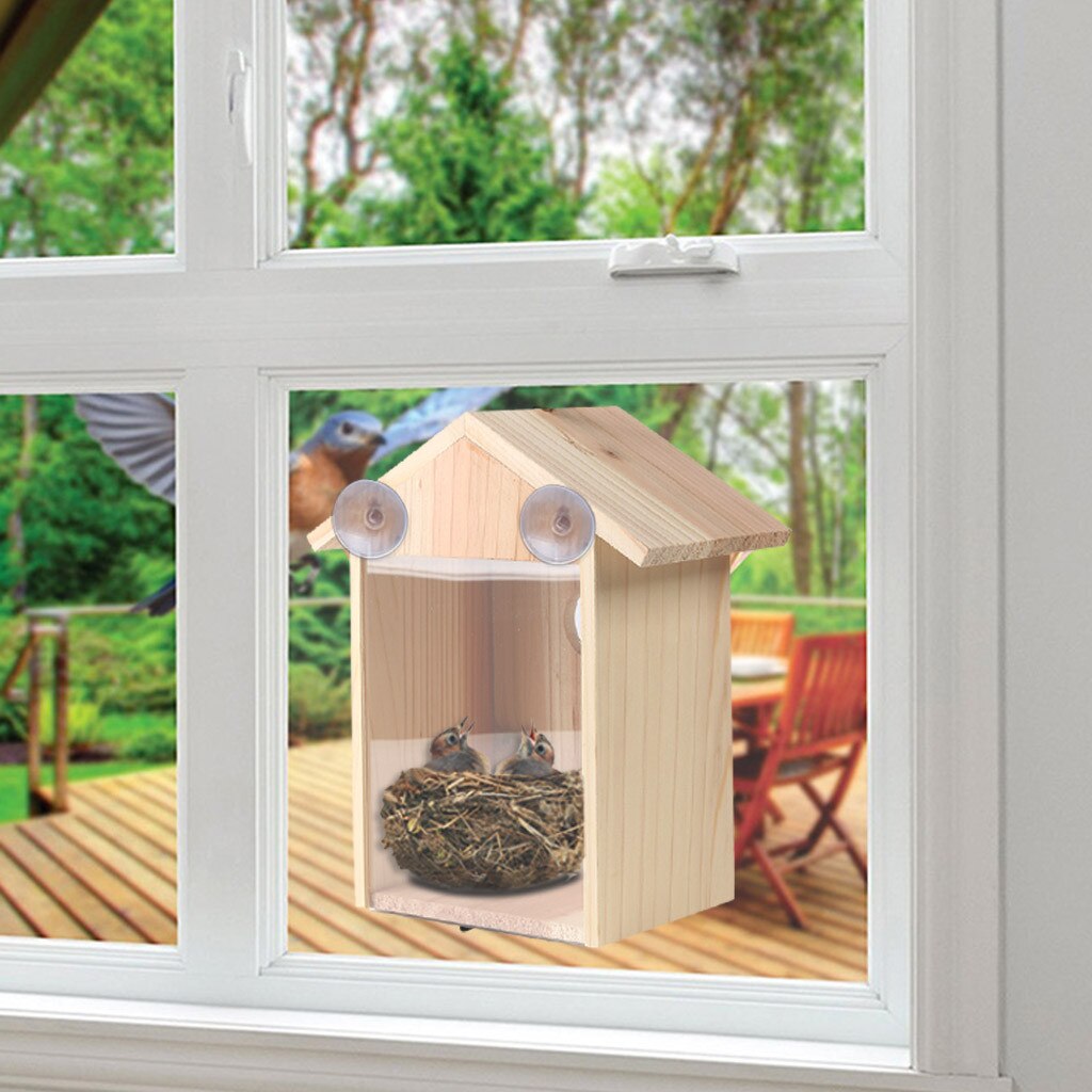 Wooden Bird Nest Hanging Bird House Natural Wooden Bird Cage Resting Place Wall-Mounted Outdoor Birdhouse Wooden Box Garden