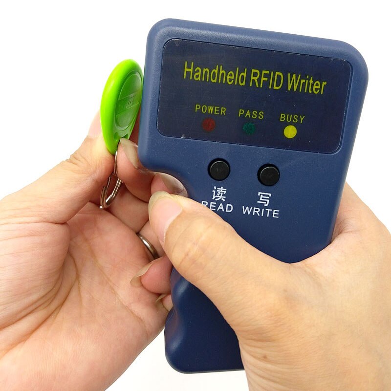 Lector portátil de 125KHz EM4100 RFID para copiadora de tarjetas, duplicador, programador, lector + EM4305 T5577, RFID regrabable, etiquetas, llaveros, tarjetas