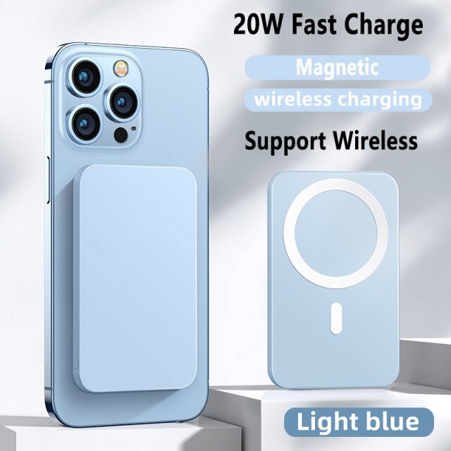 20W Power Bank Magnetic Wireless Fast Charger For magsafe Mobile Phone battery For iphone 12mini 12 13 Pro Max xiaomi 10000mAh: Light blue / 10000mAh