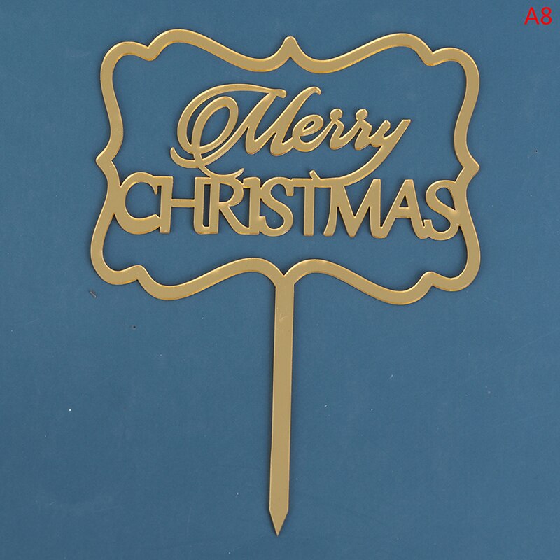 1PC Merry Christmas Cake Flag Topper Acrylic Cake Card Inserting Party Cake Decoration Christmas Plug-in party Supplies: 8