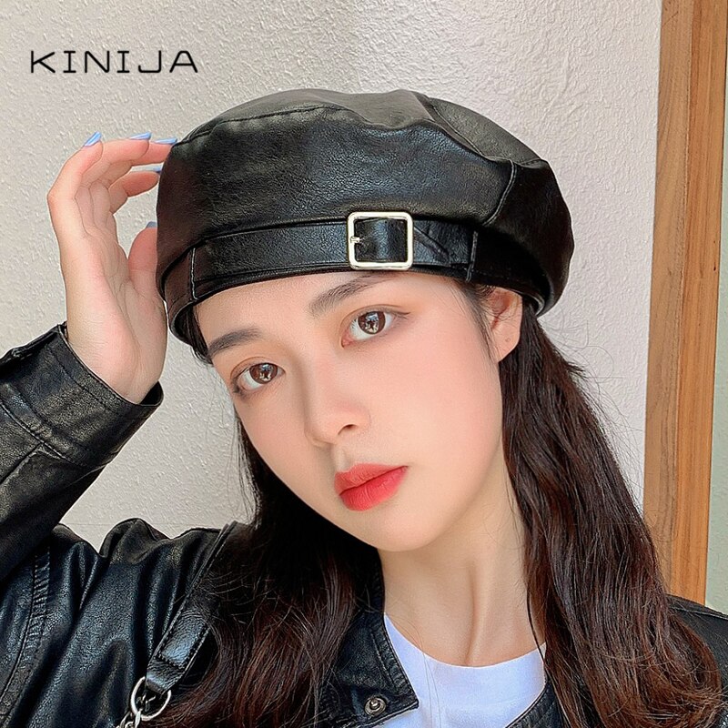 Patent Leather Beret hat Women French Artist Hat Ladies Autumn winter Female Bonnet Beanies Gorras Harajuku