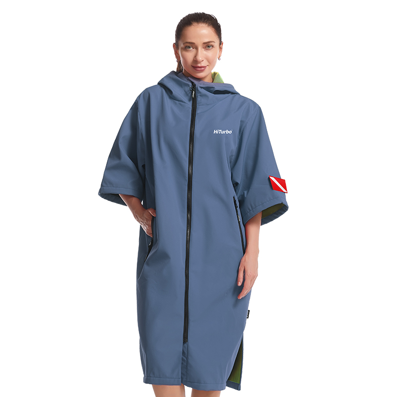 Hiturbo Waterdichte cape met korte mouwen en capuchon Aankleedcape Winddicht Sneldrogend Zwemmen Surfen Klimmen Warme sneldrogende cape
