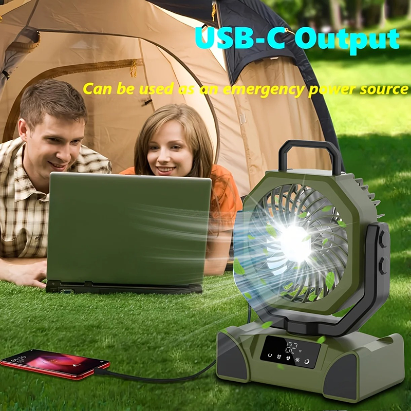 Bureauventilator met verlichting, campingventilator met verlichting, oplaadbare draagbare circulatieventilator, draadloze plafondventilator met powerbank, led-verlichting