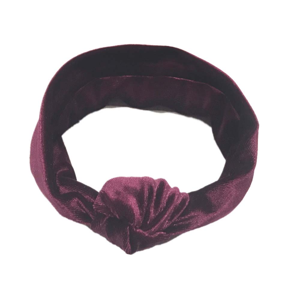 Linda diadema de terciopelo con lazo grande para niña 11 colores turbante anudado cinta para el pelo para infantes accesorios para niños: wine red