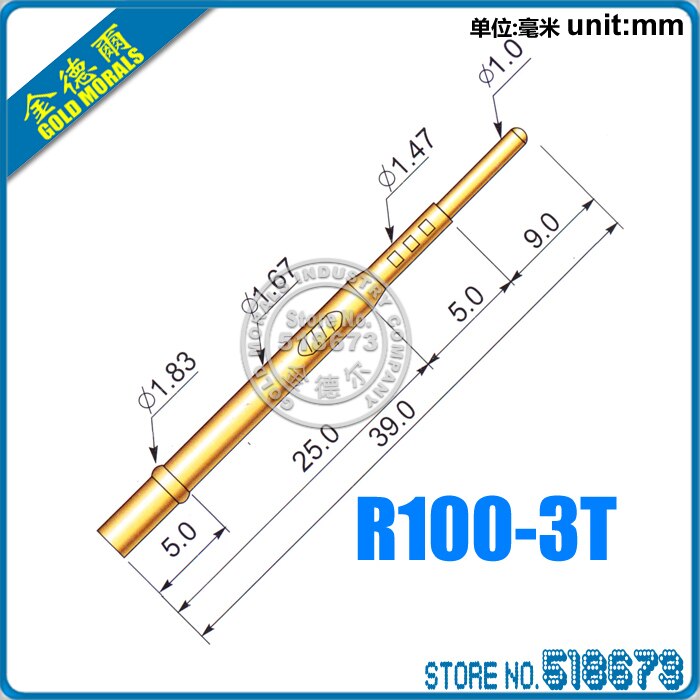 100pcs R100-3T 39.0mm Spring Probe Test Probes Pogo Pin Receptacle