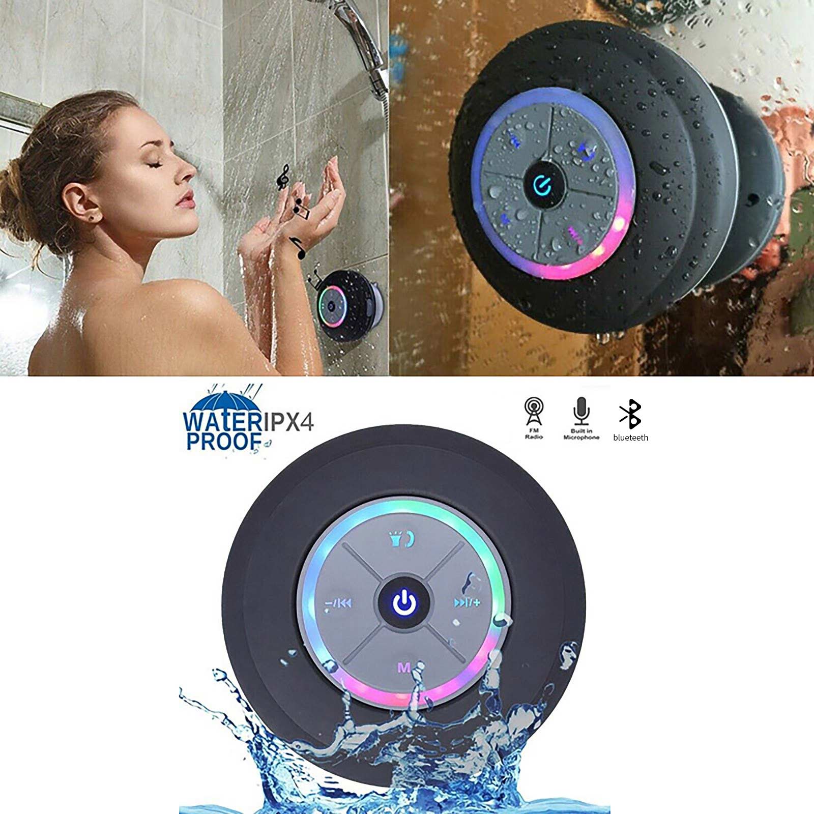 Waterproof Bluetooth Shower Speaker Hands-Free Car Portable Speaker Cool Shower Speaker Wireless Portable Bluetooth Speaker: black