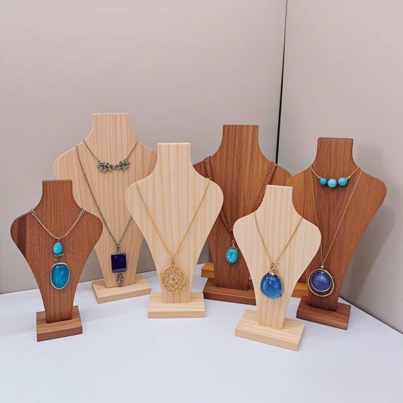 Maniquí de madera para collar, colgante, cadena, joyería, busto, soporte de exhibición para cuello, tipo jarrón, colgante para collar, escaparate