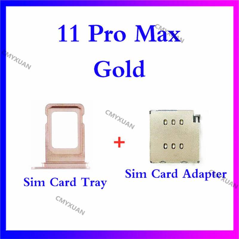 1set for iPhone 11 Pro /11proMax Dual SIM Card Reader +SIM Card tray Holder Slot Adapter Replacement: Gold 11 Pro Max