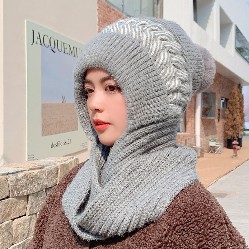 Gorro de lana de punto para mujer, bufanda rosa, versión coreana, versátil, conjunto de gorros para padres e hijos, 2022: grey