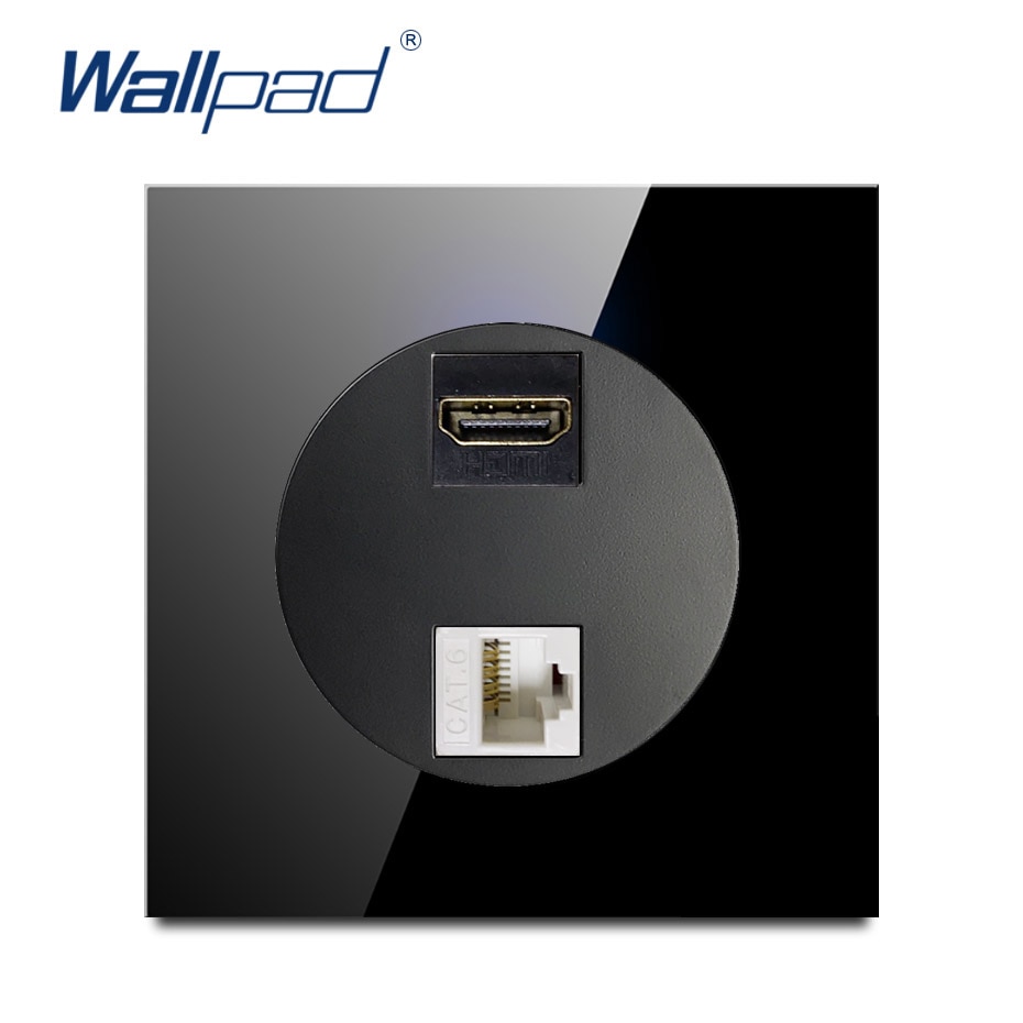 Wallpad HDMI DATA CAT6 Network Ethernet Socket For Data Transmission Crystal Glass Panel Wall Power Socket Outlet