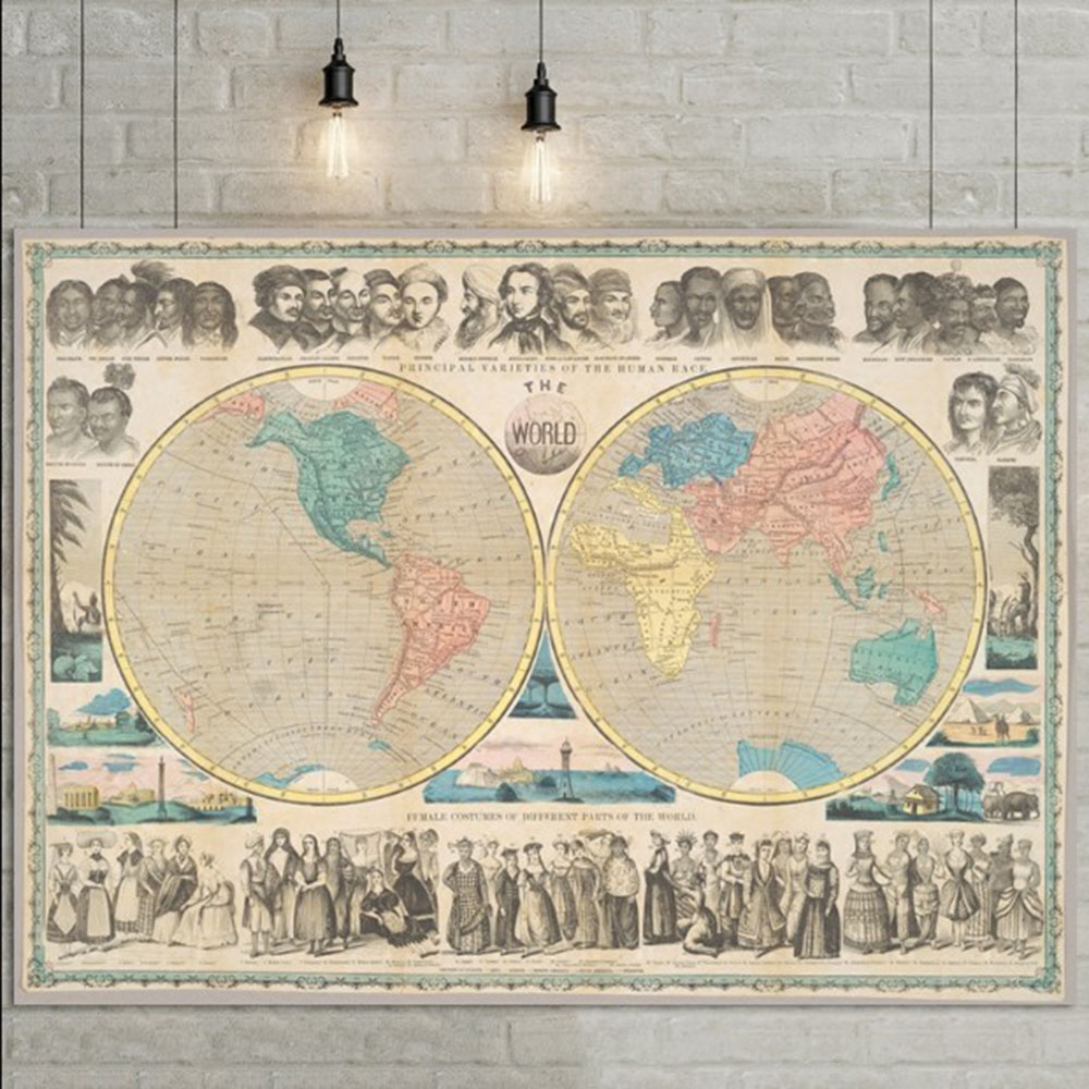 Retro World Map Poster Size Wall Decoration Large Map of The World 80x58cm Waterproof canvas map