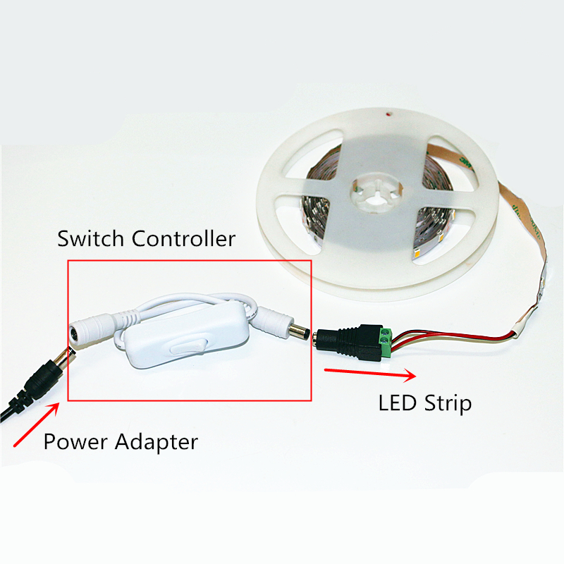 ASMTLED-Conector de clavija de alimentación CC de 5,5x2,1mm, cable de encendido/apagado en negro o Interruptor blanco para tira de luz de un solo color 5050 3528
