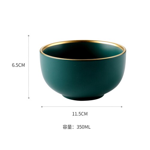 Dark Green Ceramic Tableware Rice Bowl Spoon Household High-grade Ceramic Tableware Tray Deep Plate Western Dish Set: B-Small bowl