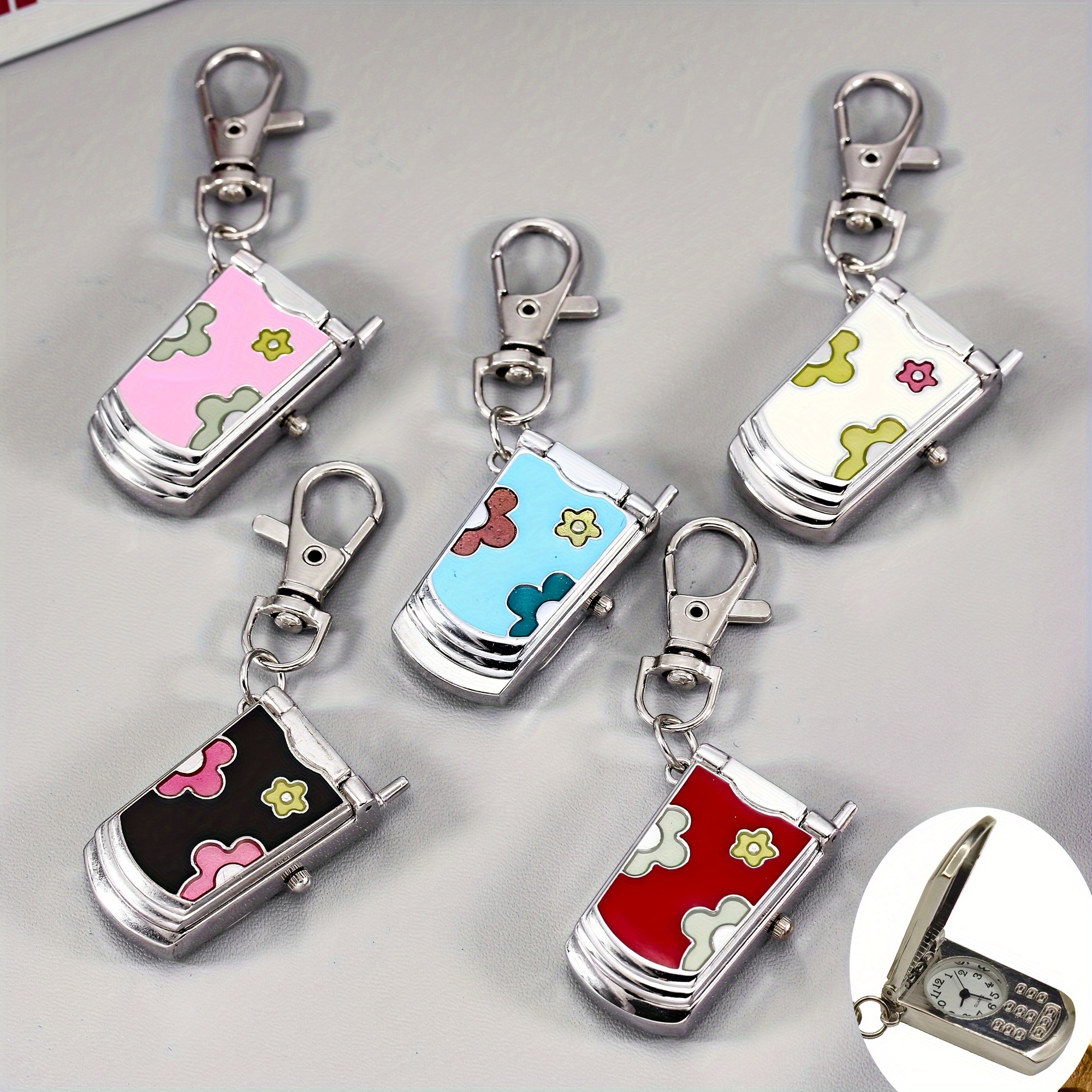 Flip phone keychain watch hanging watch trend retro cute keychain pendant